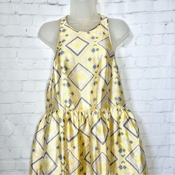 Baum Und Pferdgarten yellow abstract printed drop waist midi dress size 40 NEW - Picture 3 of 15